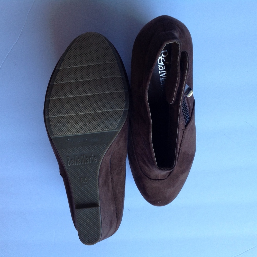 Chestnut Brown Seude Wedge Booties - Picture 7 of 7